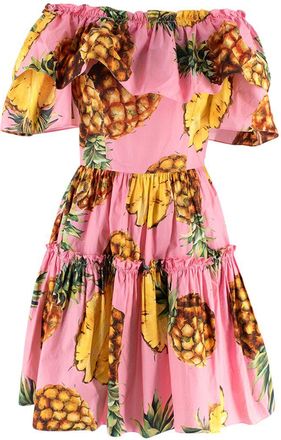 Dolce & Gabbana Dolce& Gabbana Pink Pineapple Print Bardot Mini Dress Size XS
