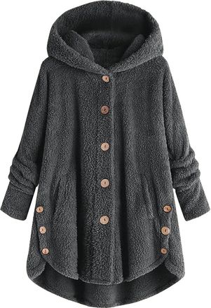 Generic Bed Jackets For Women Plus Size Fuzzy Fleece Coat Cozy Button Jacket 2025 Trendy Formal Cardigans Women (2-Dark Gray, XXXL)