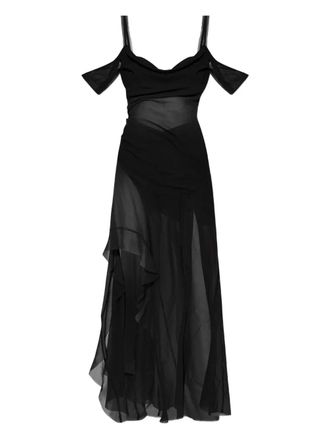 Misbhv Gabrielle ruffled maxi dress - women - Recycled Polyester/Polyester - M - Black