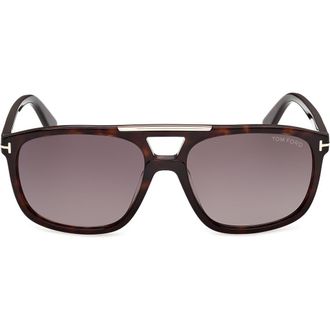 Tom Ford Brianna 58mm Gradient Navigator Sunglasses in Havana Rose Gold /Roviex Lens at Nordstrom