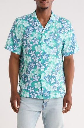 Original Penguin Floral Seersucker Camp Shirt in Beryl Green at Nordstrom Rack, Size Xx-Large