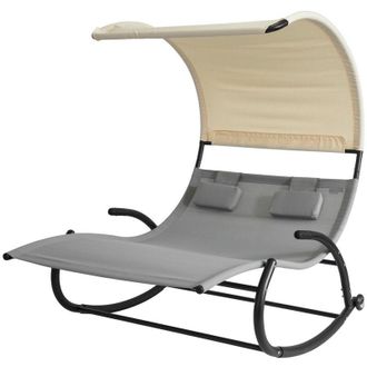 SoBuy Sdraio Dondolo da Giardino 2 Posti con 2 Cuscini e Tettuccio Portata Fino a 300 kg L123P190A38 cm Grigio OGS50-HG - Sobuy