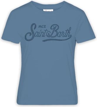 MC2 Saint Barth T-shirt sb strass - Dames - T-shirts - Blauw - M - Katoen - Tops