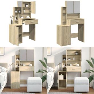 vidaXL Toeletta con Armadietto Rovere Sonoma 80x35x132 cm - Armadio per trucco - Specchio da toeletta