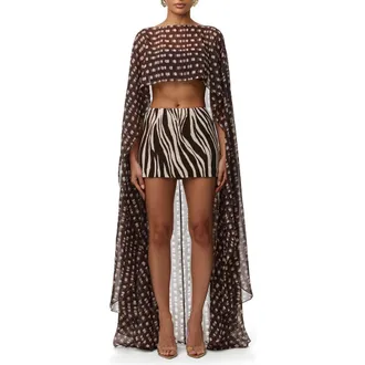 Naked Wardrobe Polka Dot Illusion Chiffon Cape at Nordstrom, Size X-Small