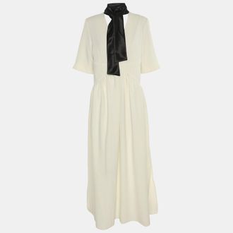 Victoria Beckham Daisy White Crepe Tie Neck Maxi Dress