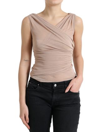 Dolce & Gabbana Womens Draped Cowl Neck Sleeveless Top - Tan