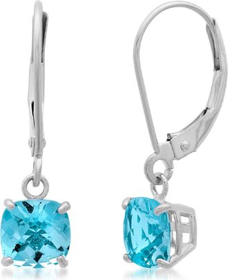 MAX + STONE Solid 10K White Gold Cushion Cut Dangle Gemstone Leverback Earrings