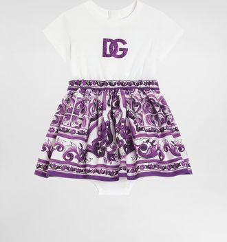 Dolce & Gabbana Majolica-print Jersey And Poplin Dress - Woman Multi-colored 12/18 Months