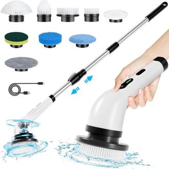 OEM Cepillo De Limpieza El&eacute;ctrico Inal&aacute;mbrico, Cepillo De Limpieza Inal&aacute;mbrico Con 9 Cabezales Reemplazables, Fregona El&eacute;ctrica Con Mango Ajustable Para B