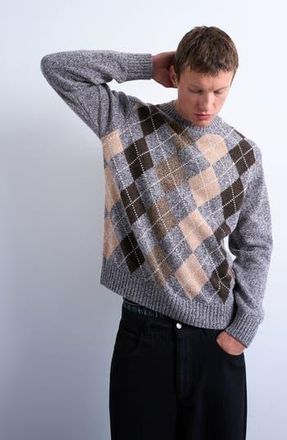 Topman Argyle Crewneck Sweater in Grey at Nordstrom Rack, Size X-Small