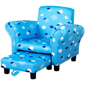 HOMCOM Childrens Armchair with Footrest - Blue | TJ Hughes