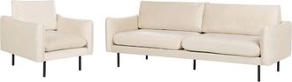 Beliani Velvet Sofa Set 3 Seater Armchair Light Beige Fabric Black Legs Vinterbro