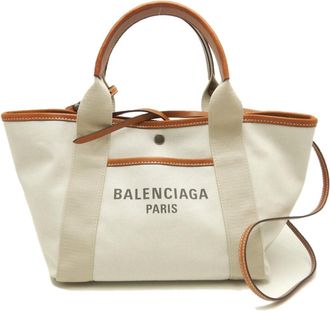 Balenciaga Brown Ivory Canvas Leather Tote Bag (Pre-Owned)