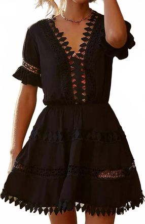Peixoto Embroidered Lace Cover-Up Mini Dress In Black