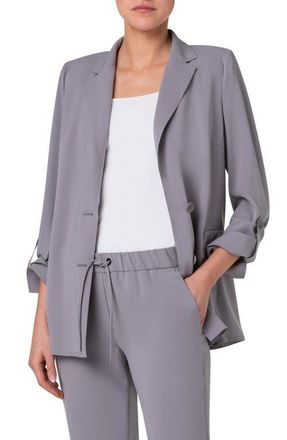 Akris Roll Tab Cuff Boyfriend Blazer in Tin at Nordstrom, Size 6