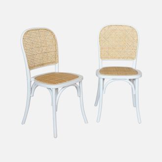 Sweeek Silla Vintage De Madera Y Rat&aacute;n, Set De 2