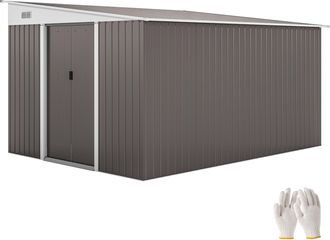 OUTSUNNY Caseta De Jard&iacute;n Met&aacute;lica Con Techo A Dos Aguas Y Puertas Dobles Con Cerradura, 2,8 X 3,45 X 2,01 M, Gris