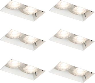 QAZQA Set of 6 Recessed Spotlights White GU10 50mm 2-Light Trimless - Oneon