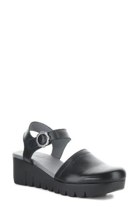 FLY London Vizi Ankle Strap Platform Wedge Clog in Black at Nordstrom, Size 10-10.5Us