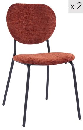 Nordlys Set of 2 Scandinavian Dining Chairs with Metal Buttoned Backrests in Red