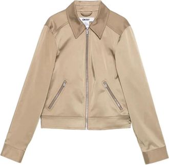 DKNY L/s Sateen Trucker Jacket - Dames - Zomerjassen - Beige - M - Polyester - Jassen