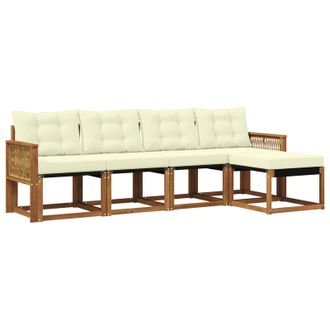vidaXL Conjunto De Sof&aacute;s De Exterior Con Coj&iacute;n 5 Pcs Natural Y Crema Vidaxl