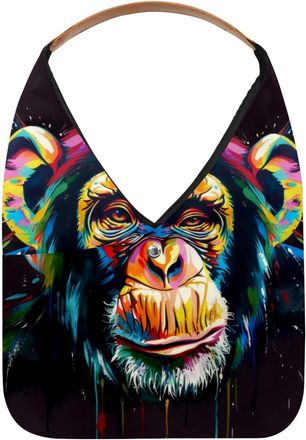 Generic Color Monkey Watercolor Splash Reusable Lightweight Grocery Bags - Foldable Into Compact Pouch, Washable & Sturdy, Multipurpose for Shopping and Trave