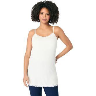 Roaman's Lace Trim Knit Cami With Adjustable Straps in White at Nordstrom, Size 32