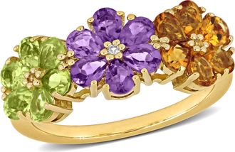 Mimi & Max 2 3/4ct TGW Amethyst Citrine Peridot White Topaz Flower Ring Yellow Silver