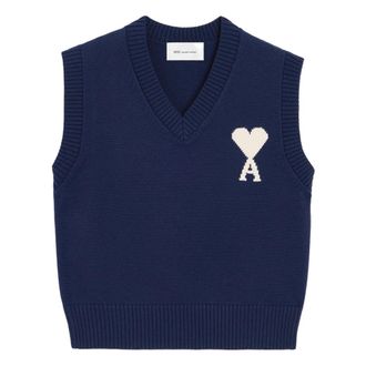 Ami Sleeveless Knitwear, male, Blue, Size: XL Sleeveless Sweater
