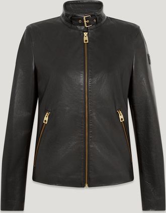 Belstaff Kerr Jacket Womens Calf Satin Leather Black Size XS