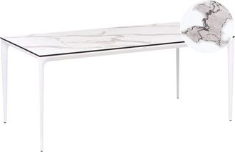 Beliani Tavolo da pranzo da giardino con piano in marmo bianco HPL e struttura in alluminio resistente ai raggi UV e alla ruggine Bianco con Sovareto