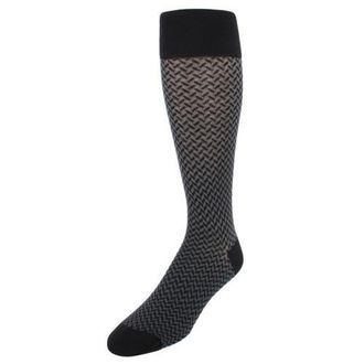 Trafalgar Store Benoit Herringbone Patterned Mid-Calf Merino Wool Socks in Black And Charcoal at Nordstrom