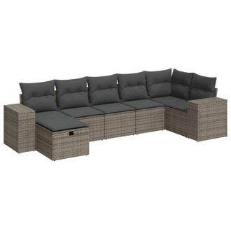 vidaXL Set De Sof&aacute;s De Jard&iacute;n 7 Pzas Con Cojines Rat&aacute;n Sint&eacute;tico Gris Vidaxl