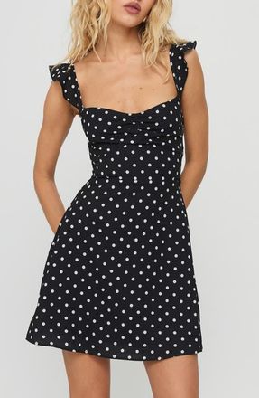 Princess Polly Landon Polka Dot Print Minidress in Black /Polka Dot at Nordstrom, Size 12