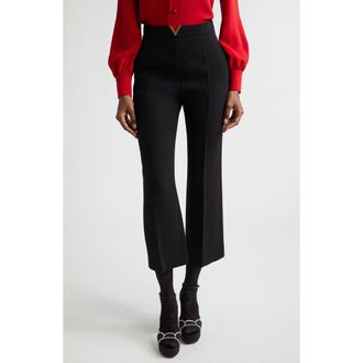 Valentino Wool Crepe Crop Flare Pants in Black at Nordstrom, Size 10 Us