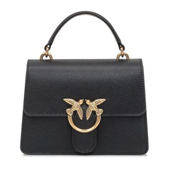 Pinko Zwarte leren handtas met Love Birds - Dames - Handtassen - Zwart - ONE Size - Tassen