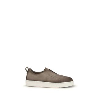 Santoni Beige Calf Leather Bos Taurus Low Top Mens Sneakers