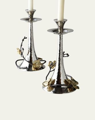 Michael Aram Two Gold Orchid Taper Candleholders