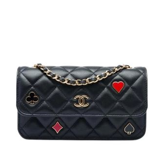 Chanel Pre-owned Telefoonhouder aan ketting - Dames - Pre-owned - Zwart - Maat: ONE Size Leer