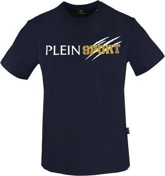 Plein Sport gekrast logo marineblauw T-shirt