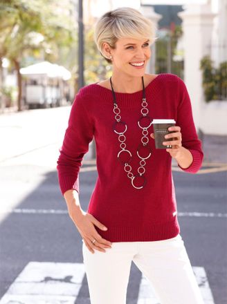 Casual Looks Strickpullover CASUAL LOOKS Pullover, Damen, Gr. 50, rot (dunkelrot, meliert), 70% Baumwolle, 30% Polyester, meliert, Pullover Strickpullover