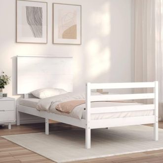 Berkfield Home Beautiful Bed Frame with Headboard White Single Solid Wood