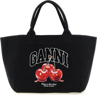 Ganni Einkaufstasche Black Medium Cherry Tote