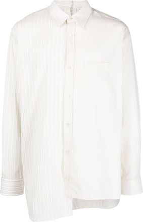Lanvin striped asymmetric-hem shirt - men - Cotton - 42 - Neutrals