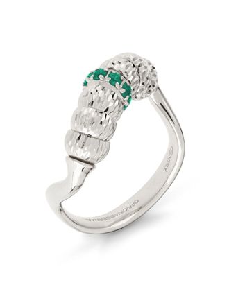 Officina Bernardi 18kt witgouden Enigma ring met smaragd - Zilver