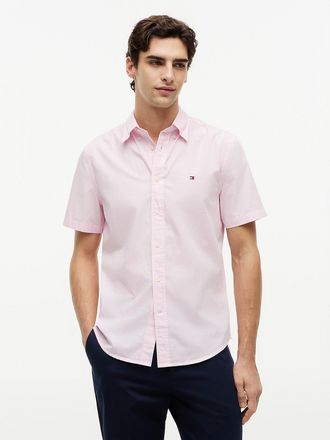 Tommy Hilfiger Mens Regular Fit Short-Sleeve Striped Shirt - Pink - XXL