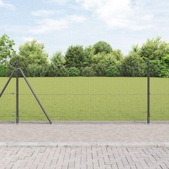Berkfield Home Welded Wire Fence with 13 Flanged Posts Grey 1x50 m Steel
