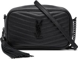 Saint Laurent Borsa a tracolla Monochrome Lou mini in pelle Grain de Poudre matelassé con monogramma 2019 - Nero